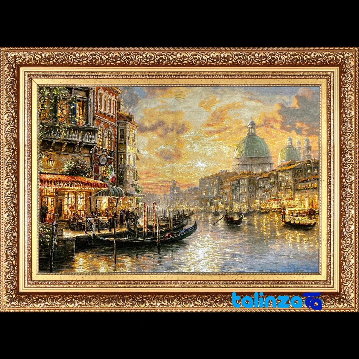 Detail view of Mirnazami Handwoven Tapestry Venice Scene pile texture close-up