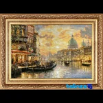 Detail view of Mirnazami Handwoven Tapestry Venice Scene pile texture close-up