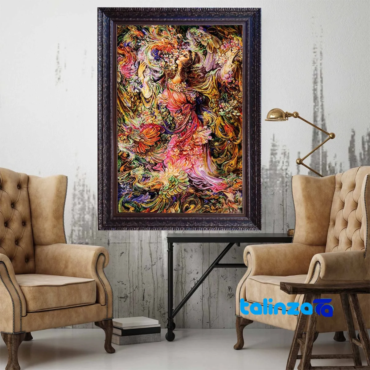 Detail view of Handmade Carpet Wall Art Spring Breeze Design pile texture close-up