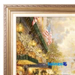 Detail view of C Persia Handwoven Tapestry New York Rain Scene pile texture close-up