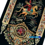 Detail view of Handwoven Carpet Wall Art Hunting Scene pile texture close-up