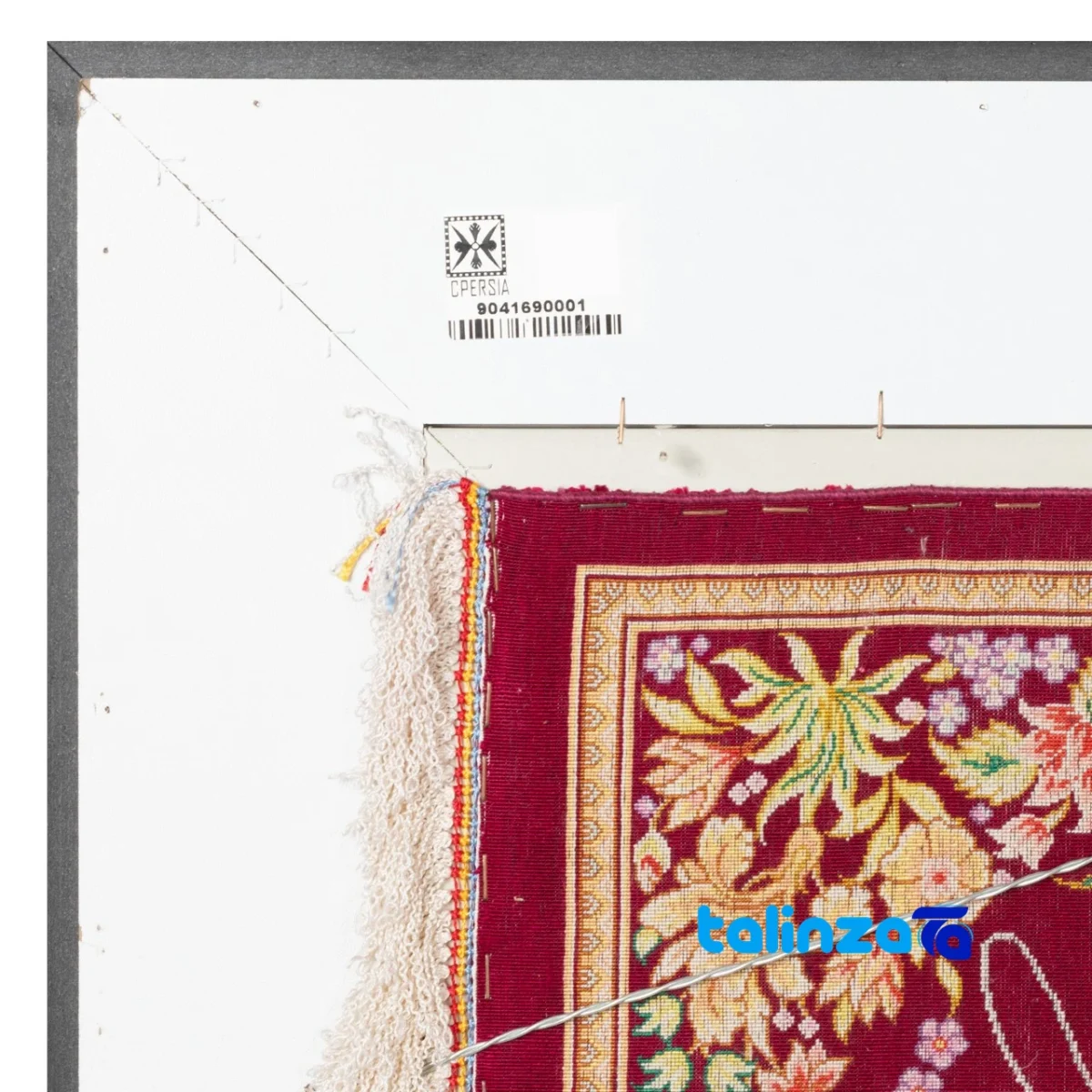 Detail view of C Persia Handwoven Tapestry Miniature Hunting Scene pile texture close-up