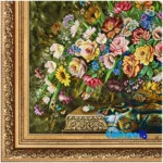 Detail view of Mirnazami Handwoven Tapestry Flower Design Framed pile texture close-up