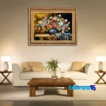 Detail view of Mirnazami Handwoven Tapestry Floral Design with Frame pile texture close-up