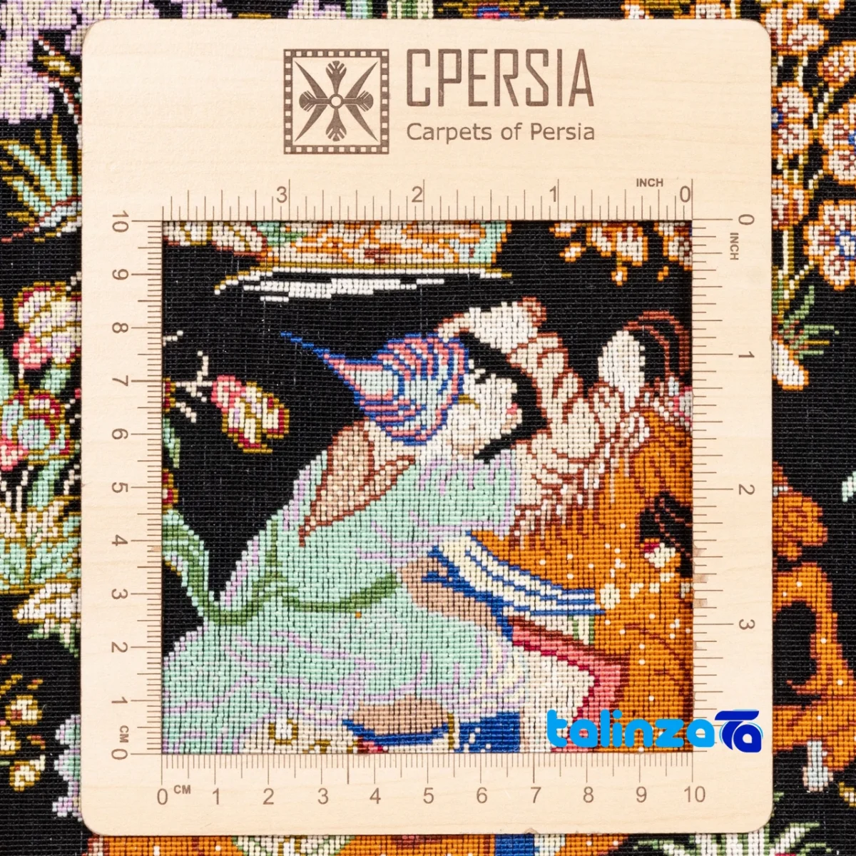 Detail view of Si Persia Handwoven Carpet Tapestry Hunting Scene pile texture close-up