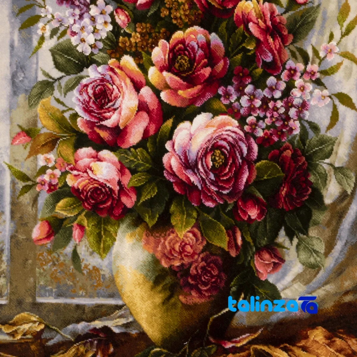 Packaging view of Si Persia Handwoven Tapestry Floral Design label and