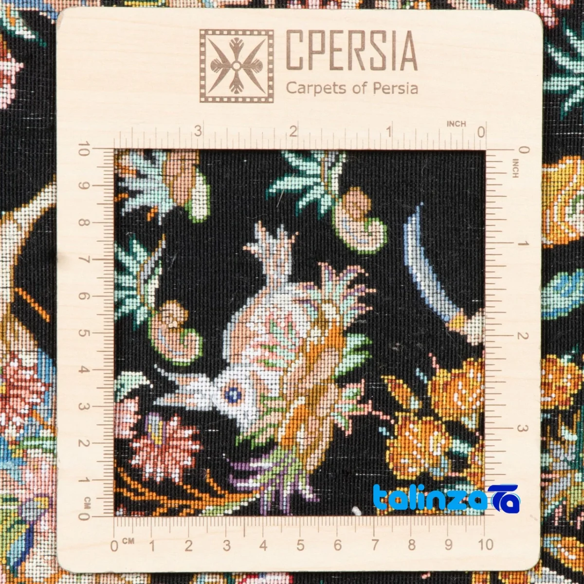Detail view of C Persia Handwoven Tapestry Miniature Hunting Scene pile texture close-up