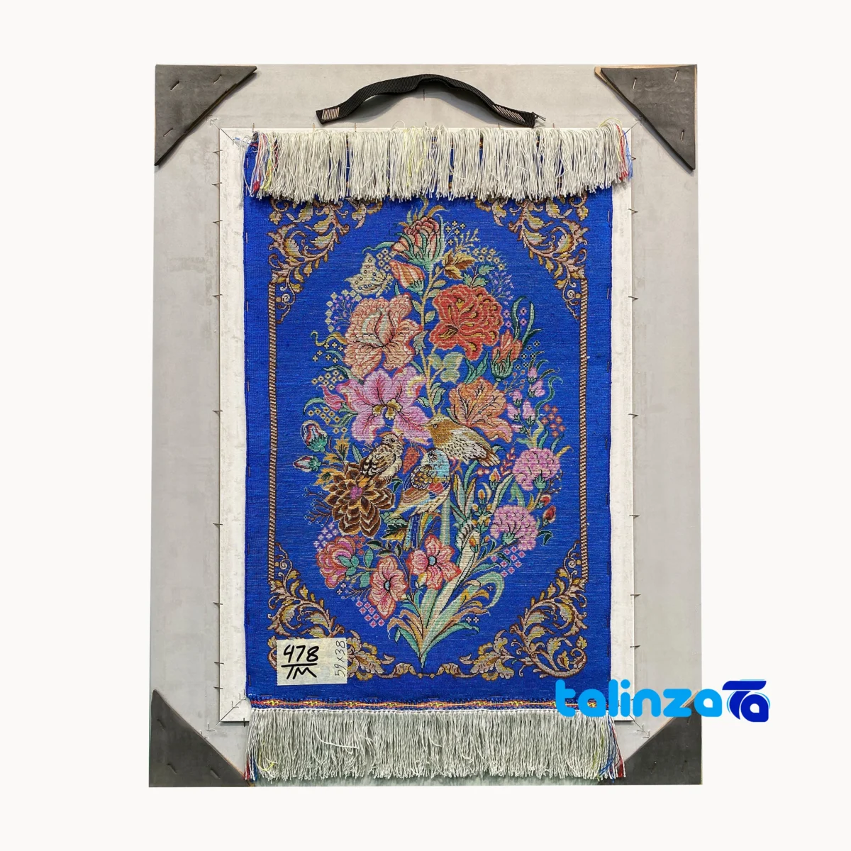 Detail view of Handmade Carpet Wall Art Floral Design pile texture close-up