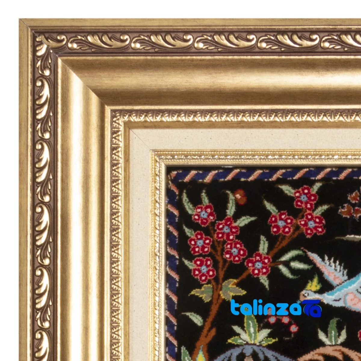 Detail view of Si Persia Handwoven Carpet Wall Art Hunting Scene pile texture close-up