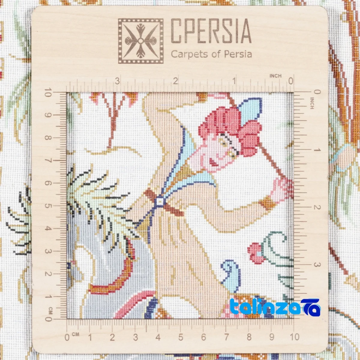 Detail view of Si Persia Handwoven Carpet Wall Art Hunting Scene pile texture close-up