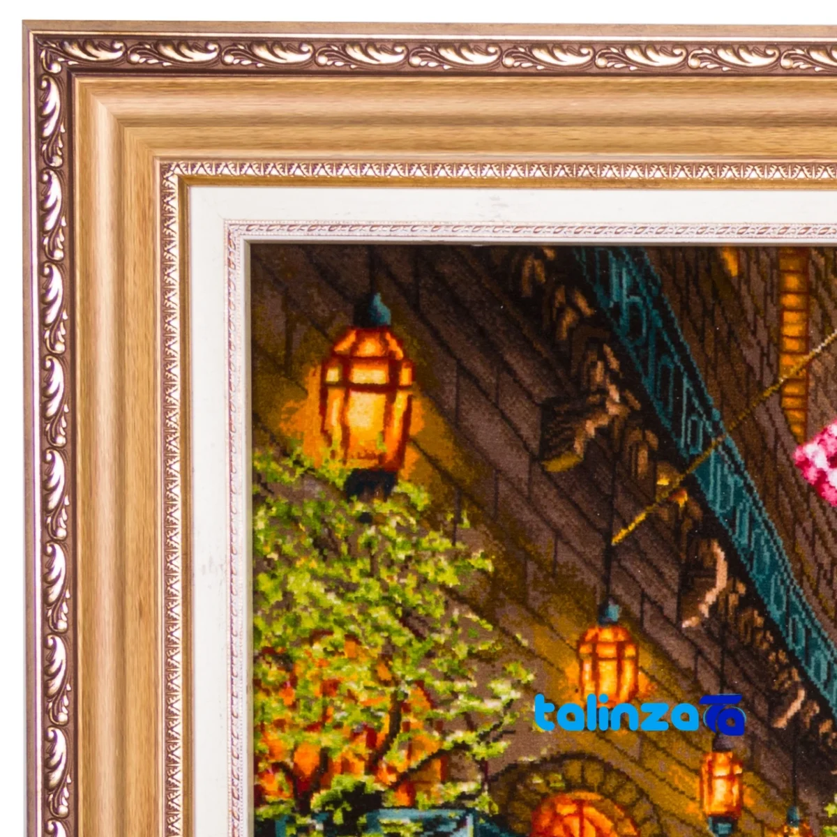 Detail view of Si Persia Handwoven Tapestry New York Rain Scene pile texture close-up