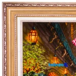 Detail view of Si Persia Handwoven Tapestry New York Rain Scene pile texture close-up