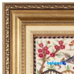 Packaging view of C Persia Handwoven Tapestry Miniature Hunting Scene label and