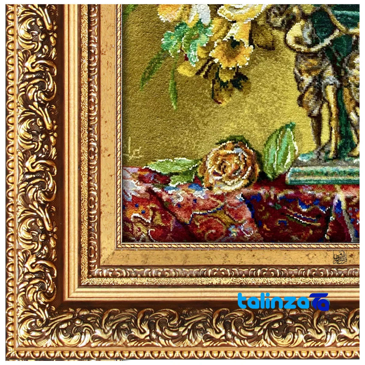 Detail view of Mirnazami Handwoven Tapestry Floral Design pile texture close-up