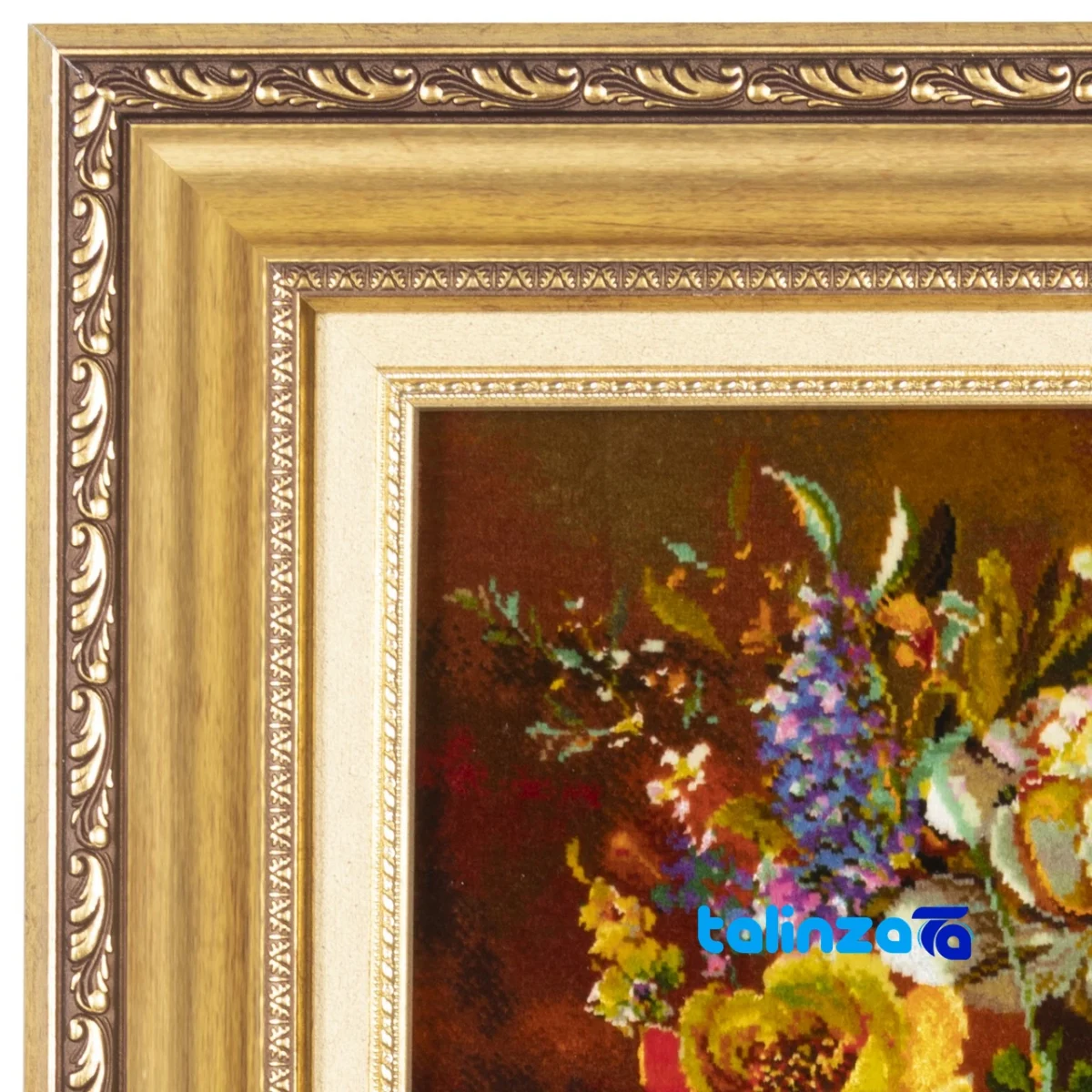 Detail view of C Persia Handwoven Tapestry Floral Design pile texture close-up