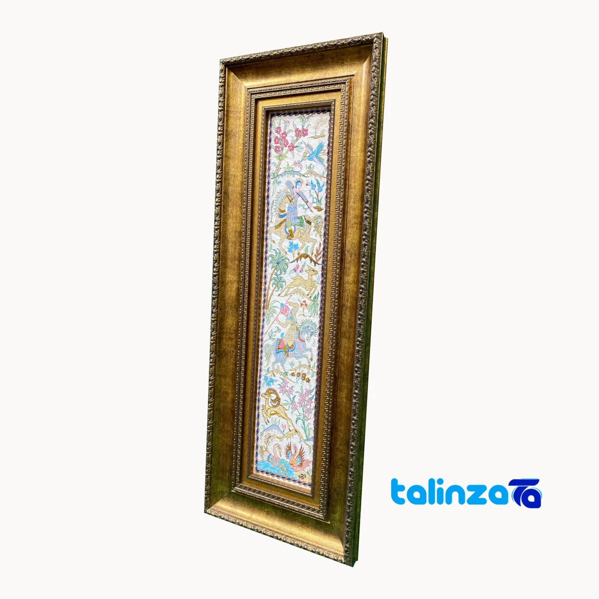 Packaging view of Handmade Fantasy Tapestry Hunting Scene label and