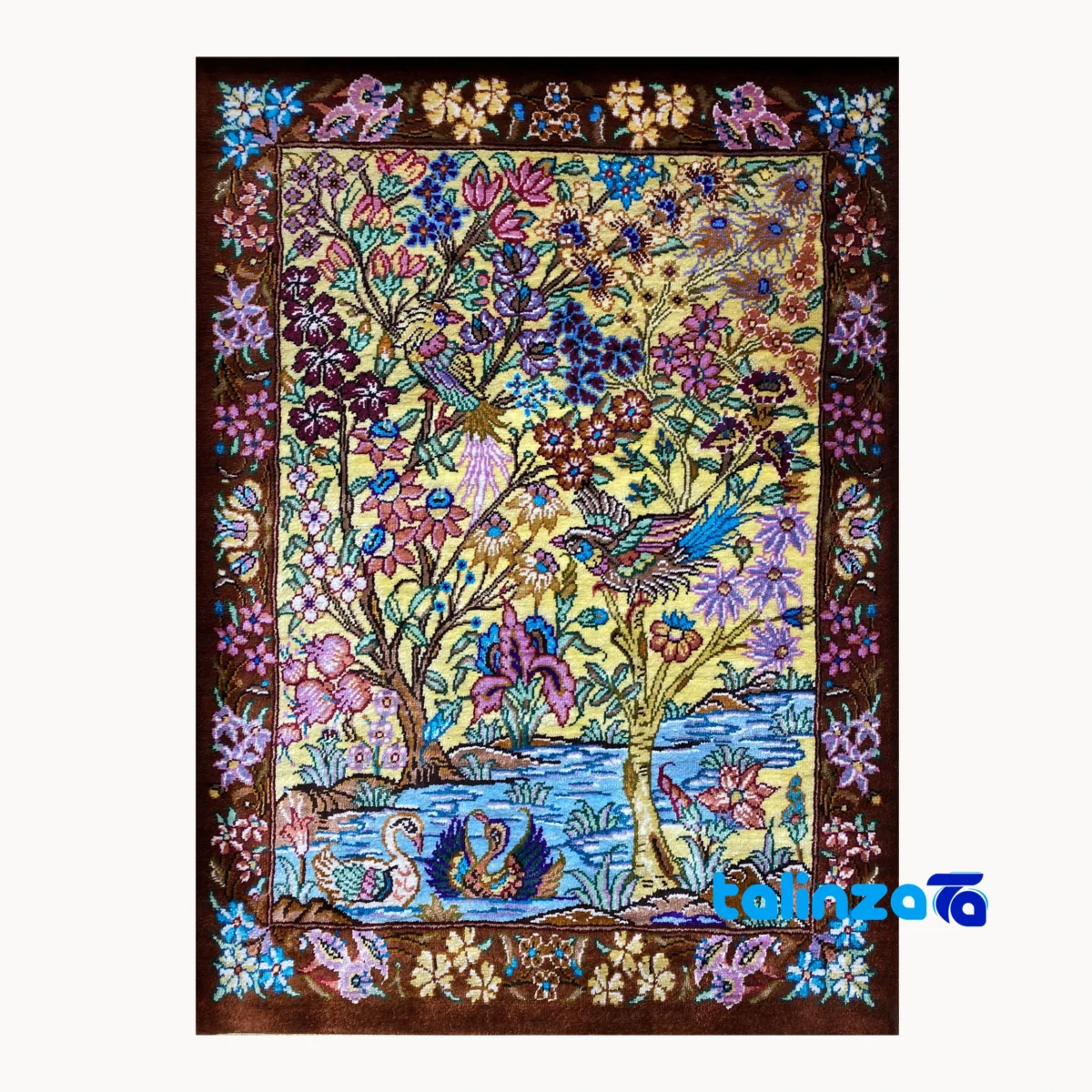 Detail view of Komeh Handwoven Carpet Tapestry Scenic Design pile texture close-up