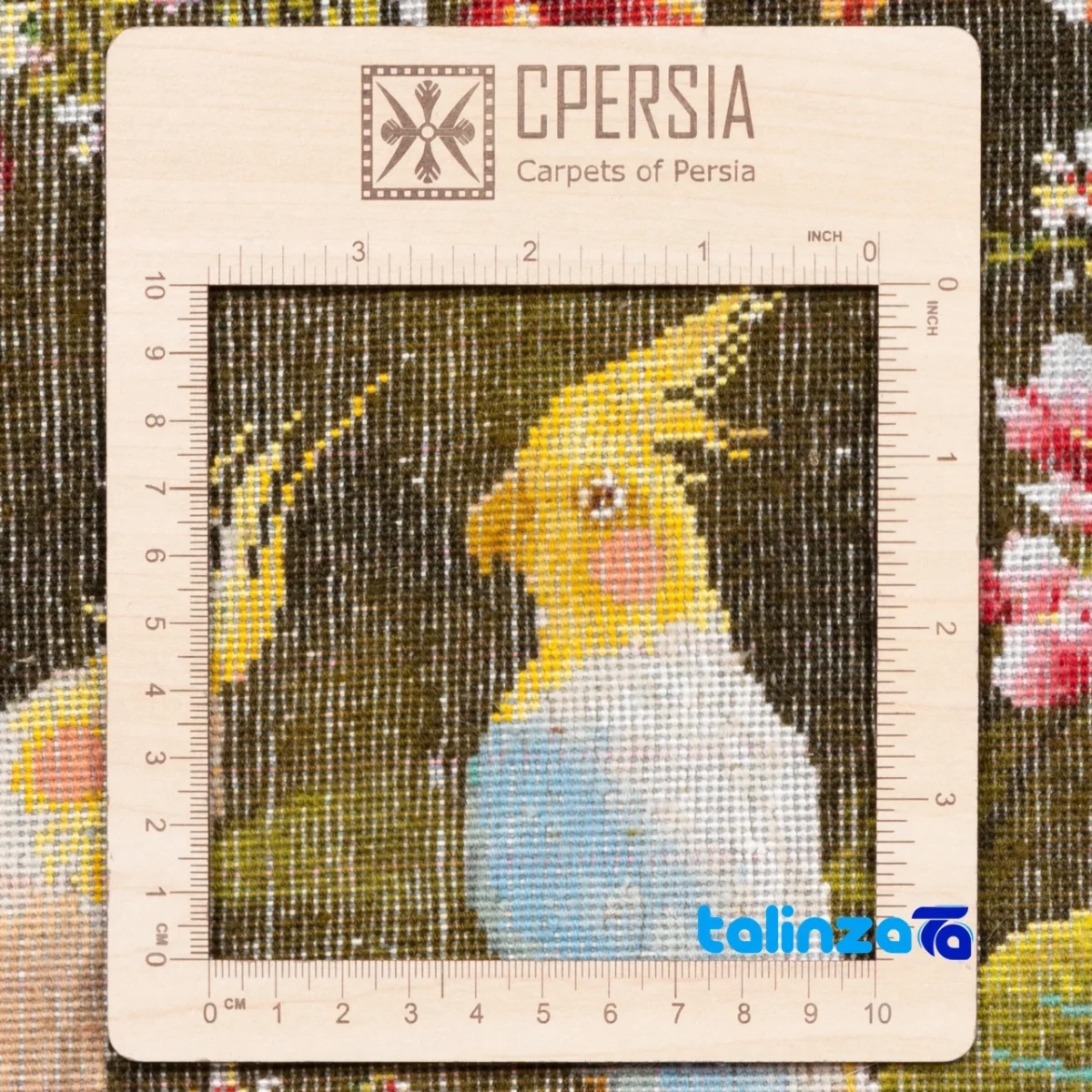 Detail view of Si Persia Handwoven Carpet Wall Art Cockatoo pile texture close-up