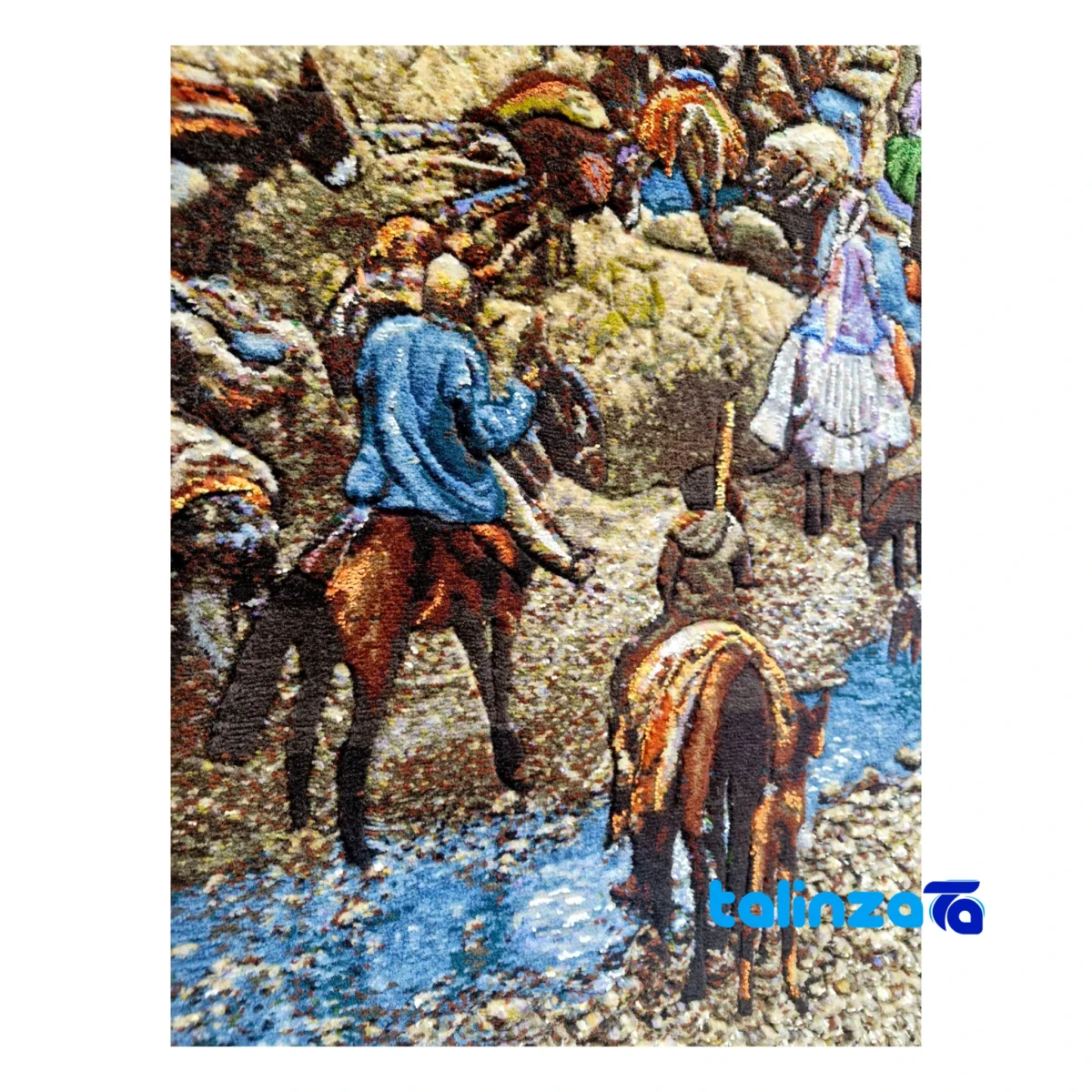 Detail view of Handmade Carpet Wall Art Miniature Design Silk pile texture close-up