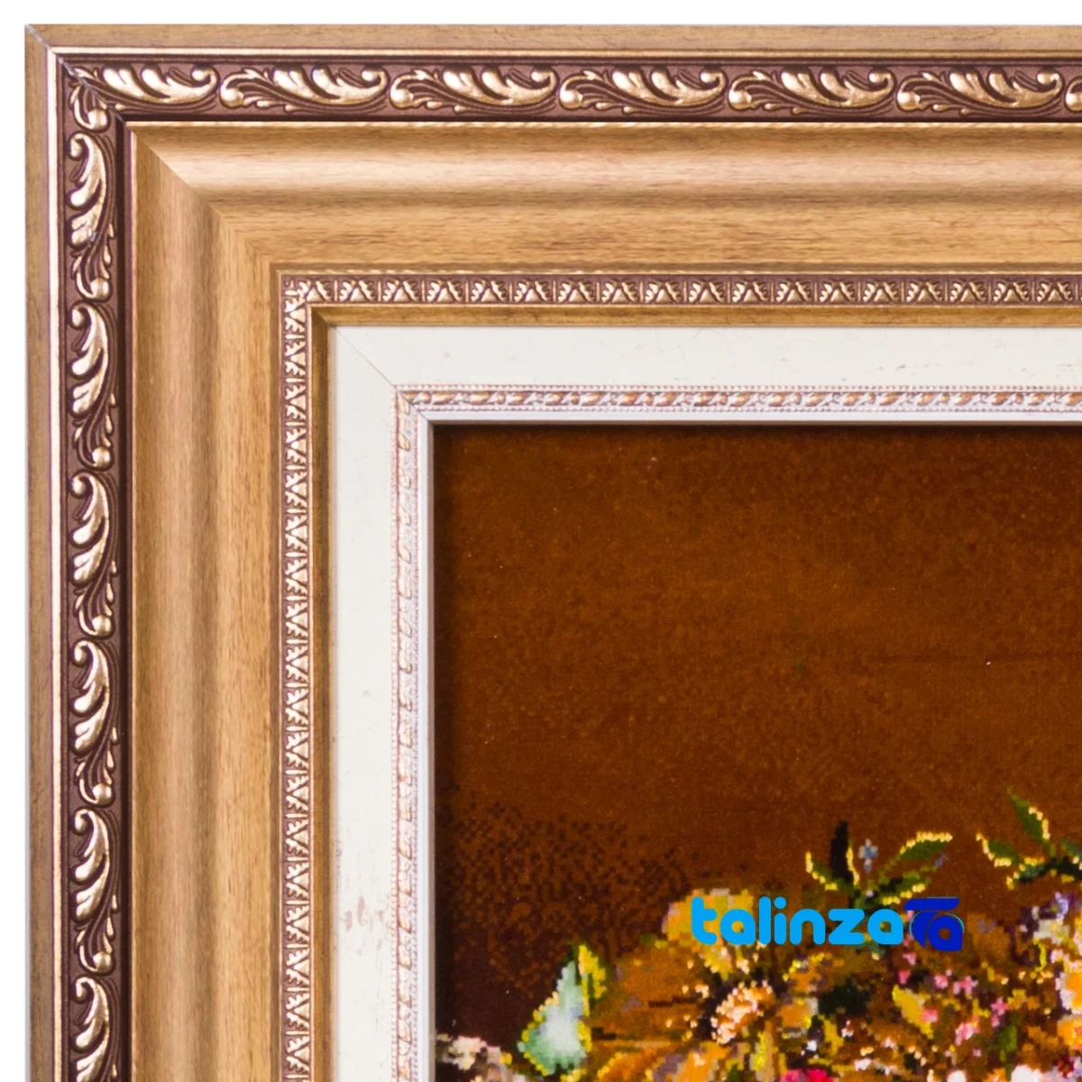 Detail view of C Persia Handwoven Carpet Wall Art Flower Basket pile texture close-up