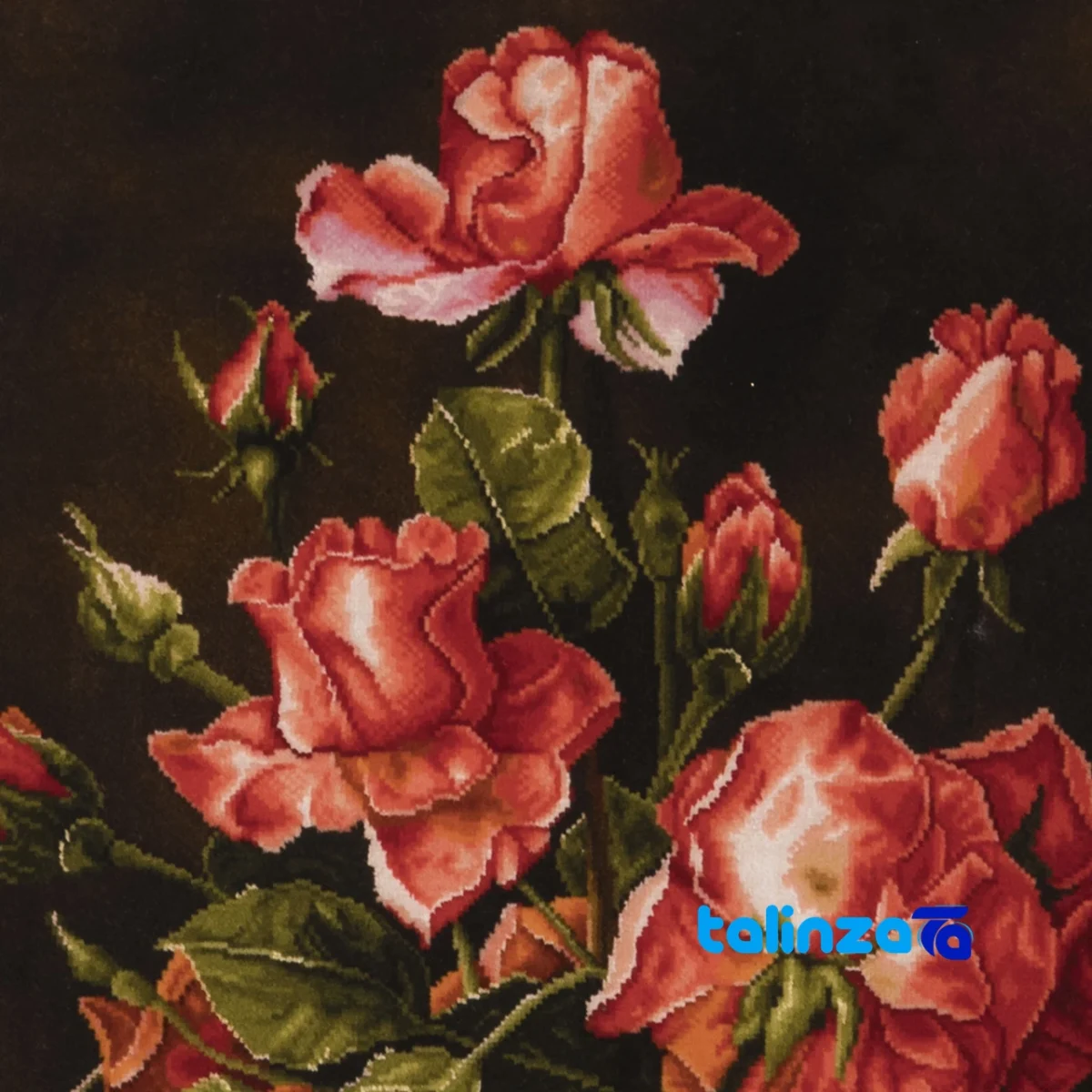 Detail view of C Persia Handwoven Tapestry Floral Design pile texture close-up