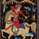 Detail view of Si Persia Handwoven Tapestry Hunting Scene pile texture close-up