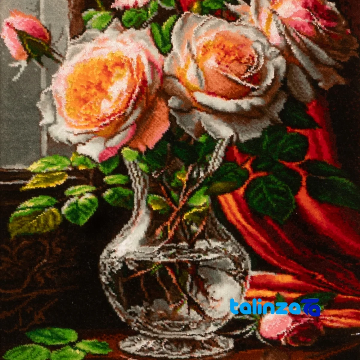 Detail view of Si Persia Handwoven Tapestry Floral Design pile texture close-up