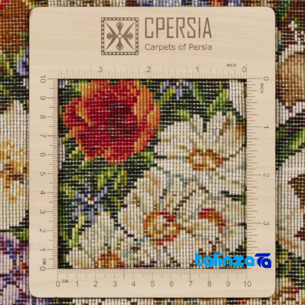 Detail view of Si Persia Handwoven Carpet Wall Art Floral Design pile texture close-up