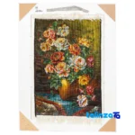 Packaging view of C Persia Handwoven Tapestry Flower in Vase Design label and