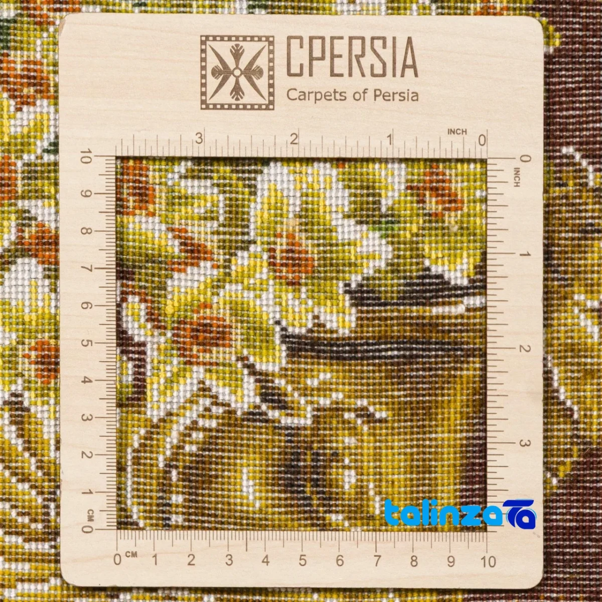 Packaging view of Si Persia Handwoven Tapestry Narcissus Flower Design label and