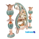Packaging view of Boteh Jaqeh Mirror Candlestick Set Nafis Copper label and