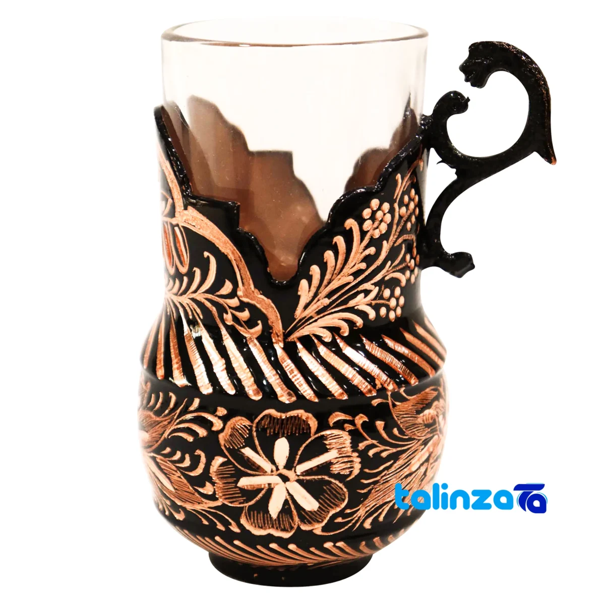 Packaging view of Copper Tea Set Diamond Cut RoundTray 45 x 37 label and