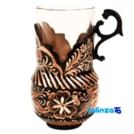 Packaging view of Copper Tea Set Diamond Cut RoundTray 45 x 37 label and