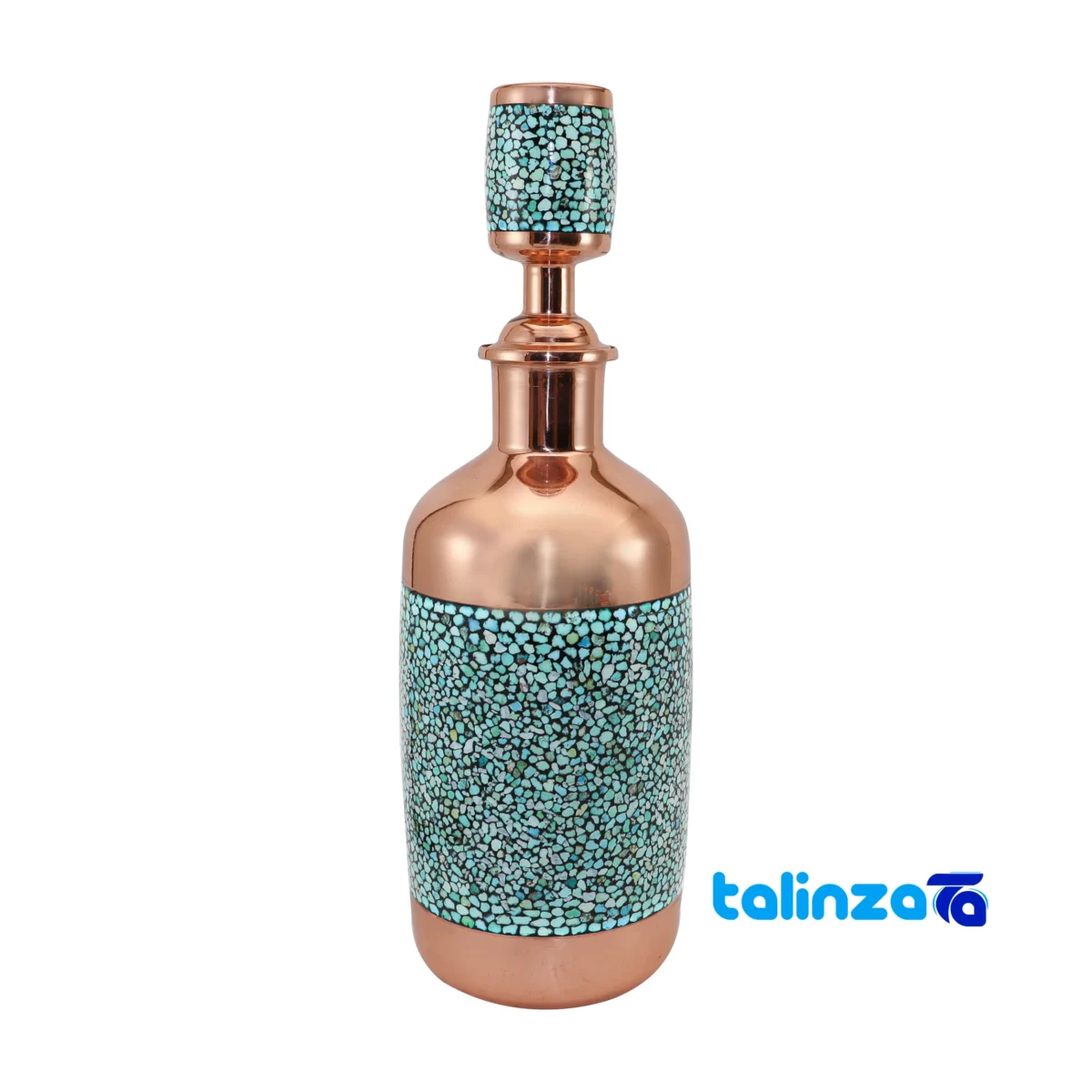 Packaging view of Royal Turquoise Inlaid Jug Goblet Set Decorative, functional label and