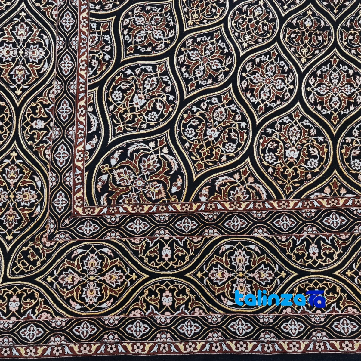 Haj Bagheri Handwoven Carpet Black - Weave close-up showing material and craftsmanship