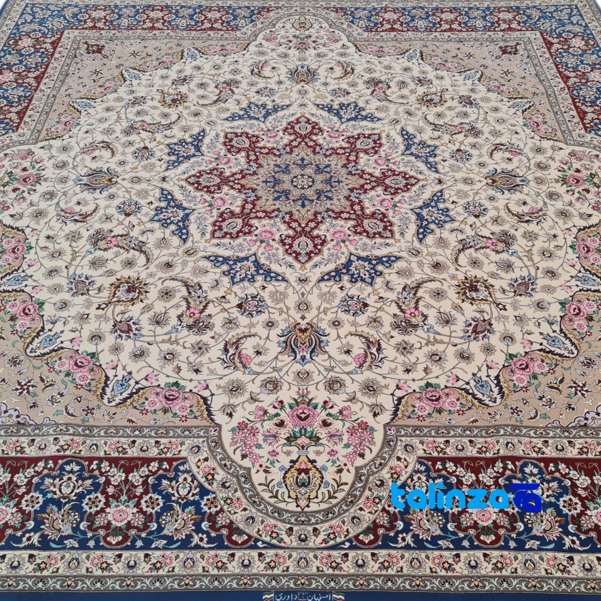 Detail view of Davari Handwoven Carpet Isfahan Design pile texture close-up