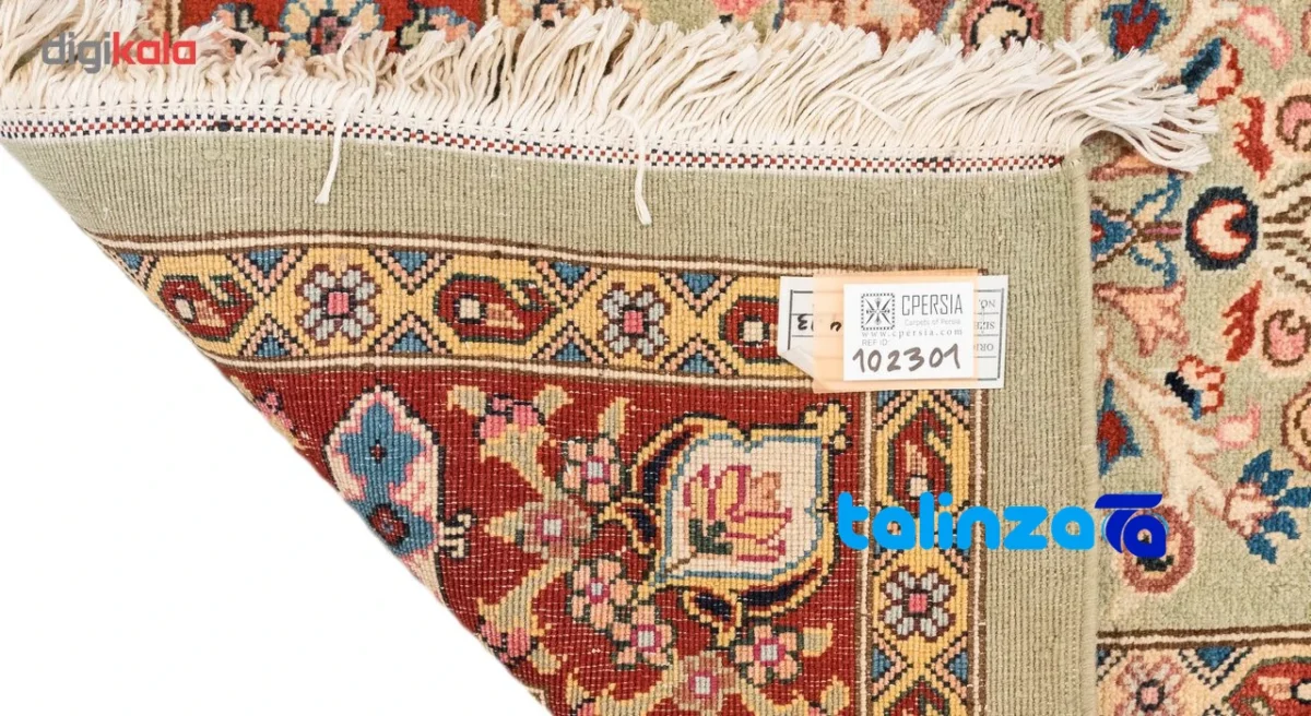 Detail view of Si Persia Handwoven Carpet Green Design pile texture close-up