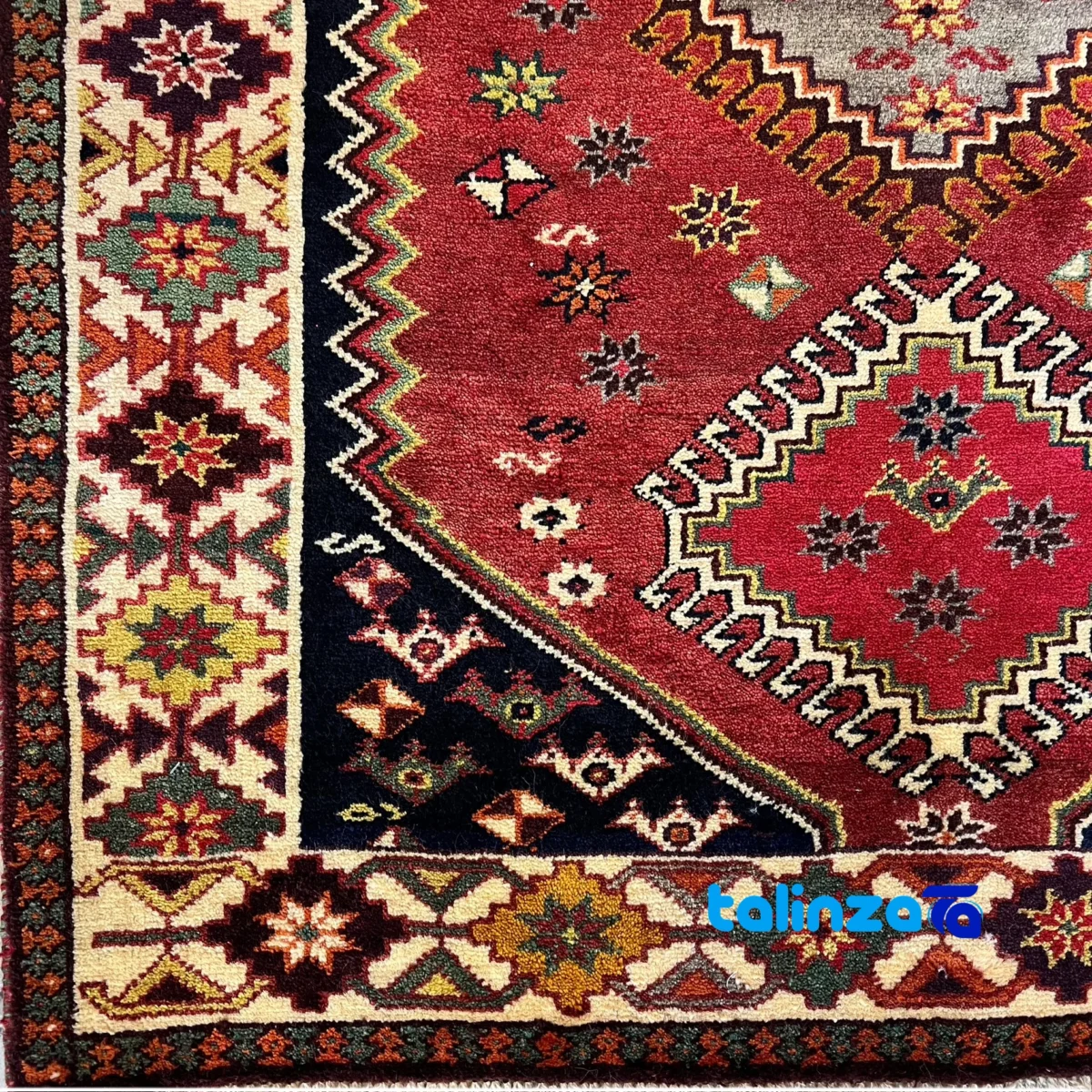 Weave close-up of Persian Handwoven Rug Geometric Design Copper material and craftsmanship