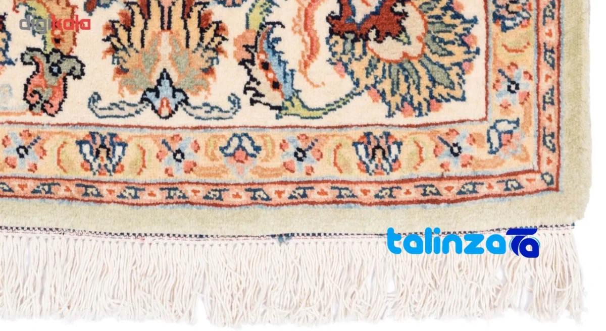 C Persia Handwoven Rug Rectangular Green Design pile texture close-up (Detail view)