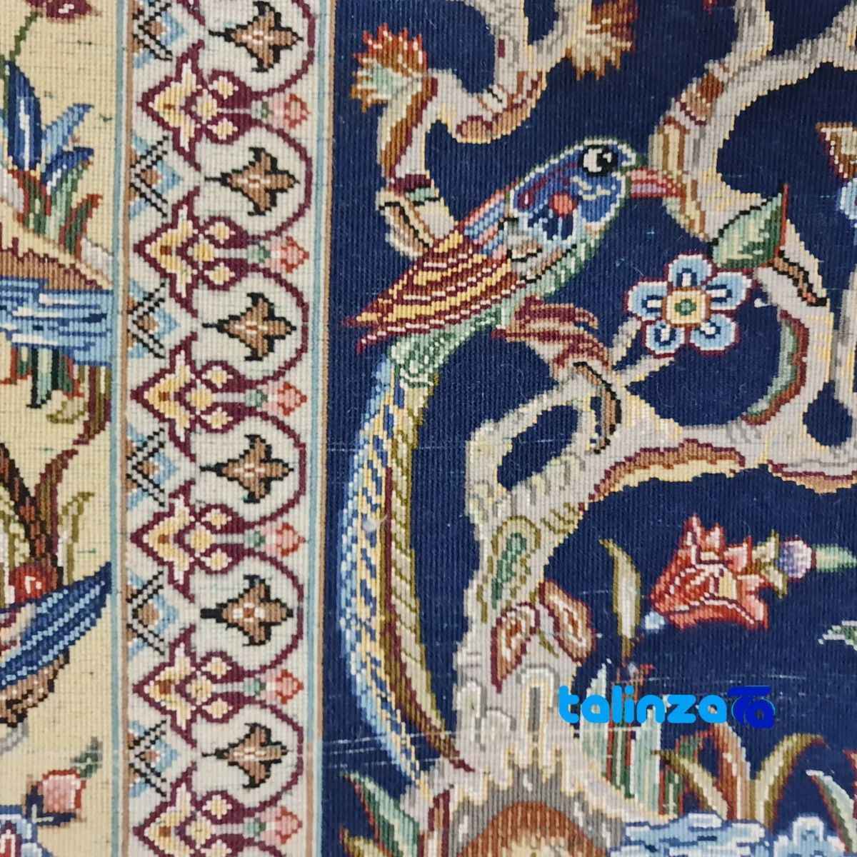 Haj Bagheri Handwoven Carpet Elegant Design - Detail view showing pile texture close-up