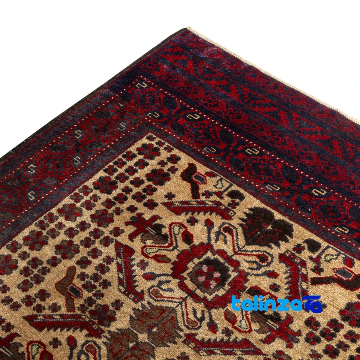 Handwoven Persian Rug Baloch Design Natural Dye Cream - Weave close-up showing material and craftsmanship