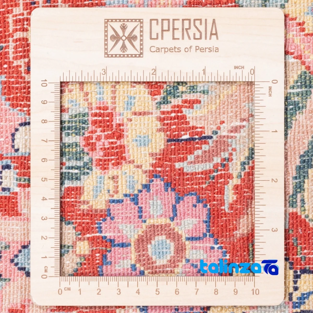 Weave close-up of Persia Handmade Carpet Floral Design Cream material and craftsmanship