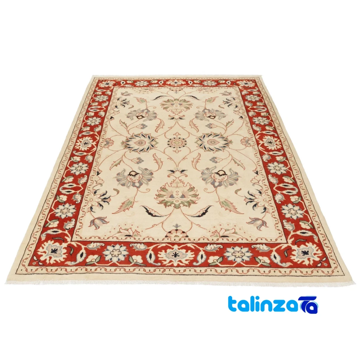 Si Persia Handwoven Rug Model 705530 Cream Background pile texture close-up (Detail view)