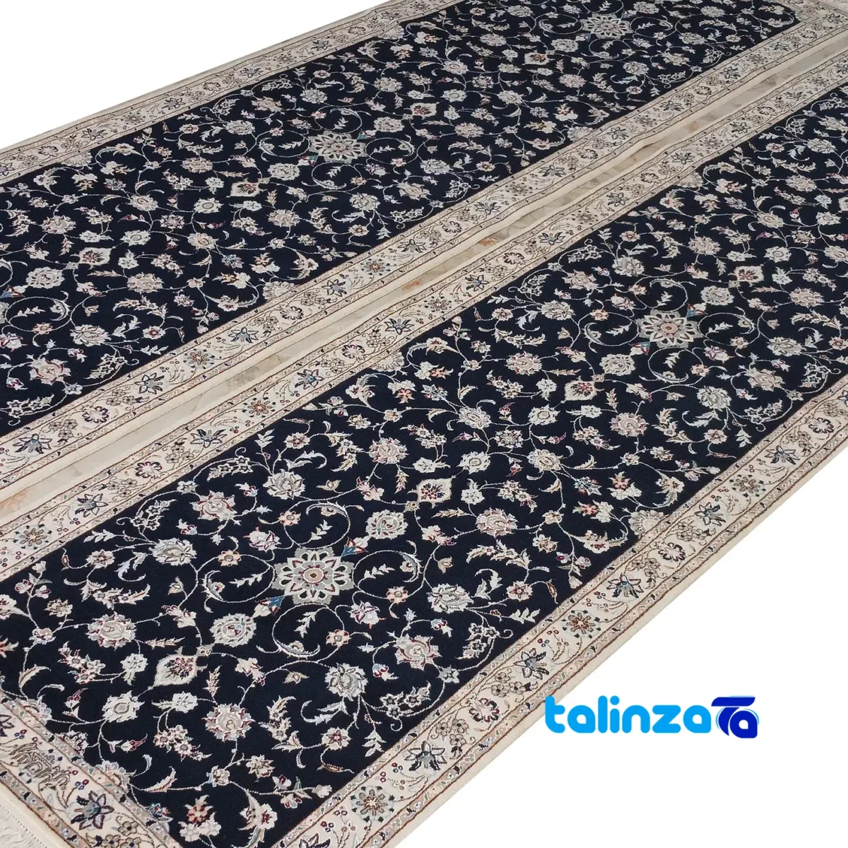 Weave close-up of Nain Handwoven Area Rug Floral Design Navy Hand washable material and craftsmanship