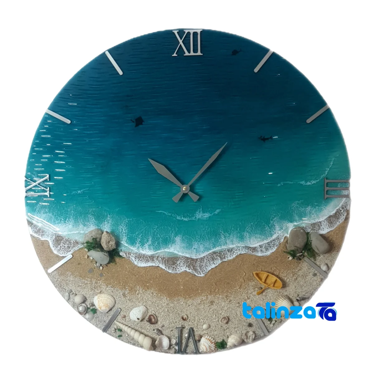Profile angle of Handcrafted Resin Wall Clock Beach Wave Design thickness and build
