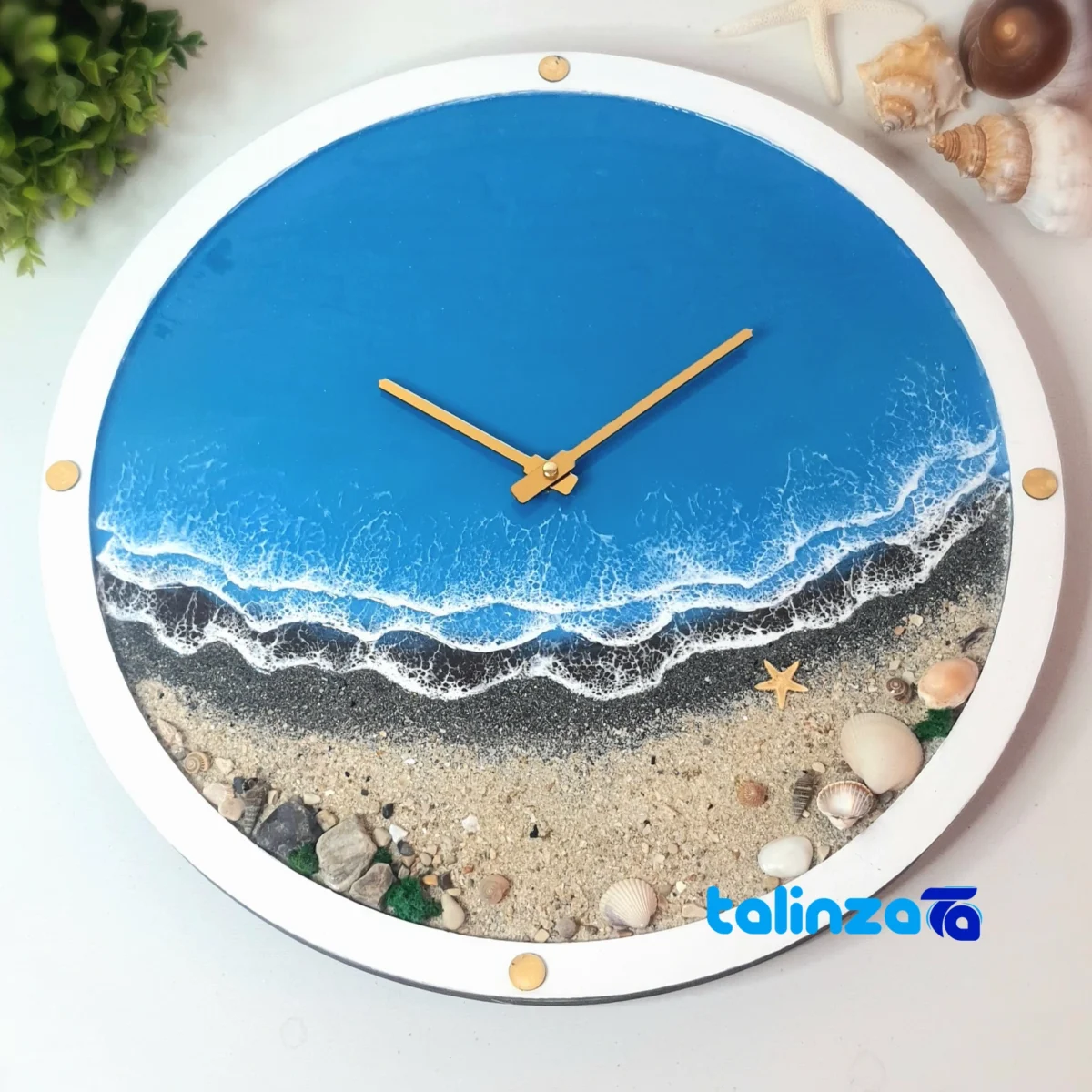 Handcrafted Resin Wall Clock Night Sea Tehran - Profile angle showing thickness and build