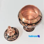 Packaging view of Handcrafted Copper Chocolate Bowl Diamond Cut Design label details and pack finish