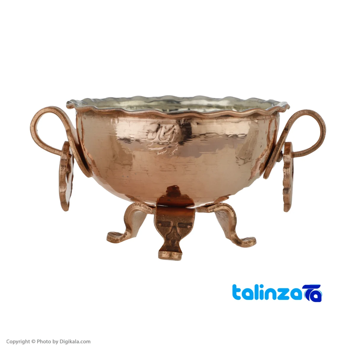 Mousavi Copper Nut Bowl Three-Legged Design and key details (Front view)