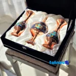 Persian Craft Copper Chocolate Bowl Set - Handcrafted Elegance label and packaging view)