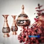 Front view of Diamond Cut Copper Candy Dish design and key details